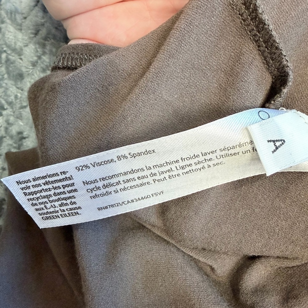 Eileen Fisher V-Neck 3/4 Sleeve Jersey Knit Tunic Dress in Taupe Brown Size XS - Picture 6 of 10